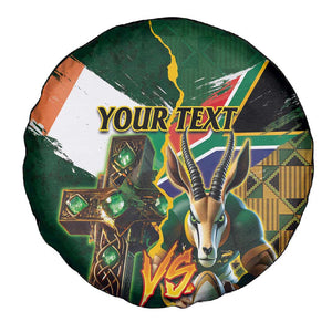 Personalized South Africa Versus Ireland Rugby Spare Tire Cover - Springbok Mascot, Celtic Cross Design