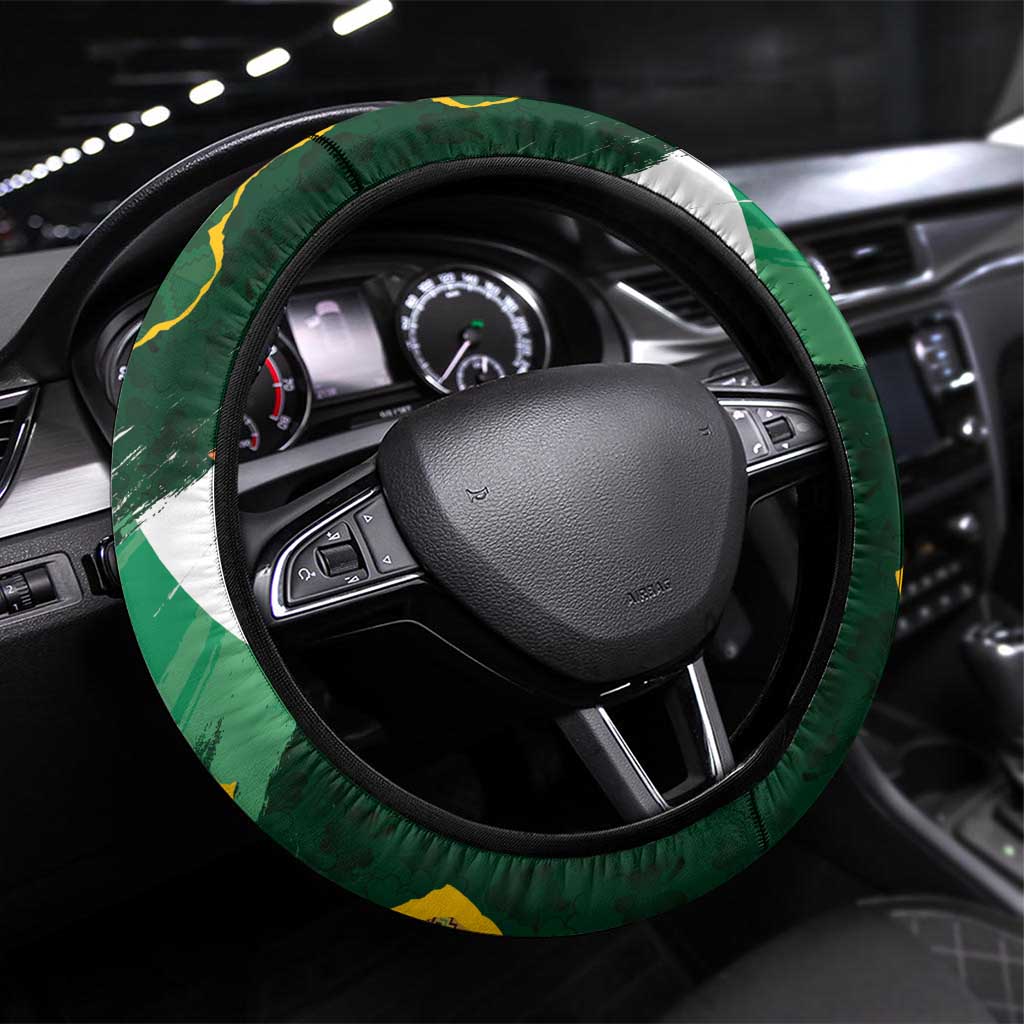 Personalized South Africa Versus Ireland Rugby Steering Wheel Cover - Springbok Mascot, Celtic Cross Design