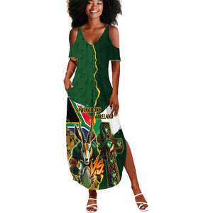 Personalized South Africa Versus Ireland Rugby Summer Maxi Dress - Springbok Mascot, Celtic Cross Design