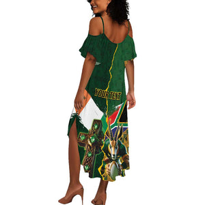 Personalized South Africa Versus Ireland Rugby Summer Maxi Dress - Springbok Mascot, Celtic Cross Design