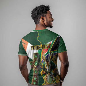 Personalized South Africa Versus Ireland Rugby T shirt - Springbok Mascot, Celtic Cross Design