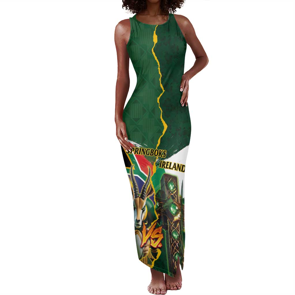 Personalized South Africa Versus Ireland Rugby Tank Maxi Dress - Springbok Mascot, Celtic Cross Design