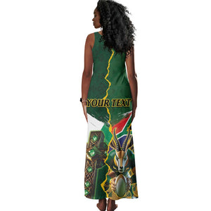 Personalized South Africa Versus Ireland Rugby Tank Maxi Dress - Springbok Mascot, Celtic Cross Design