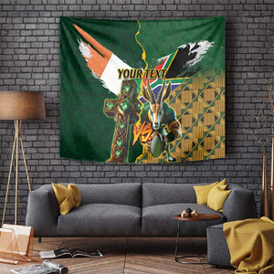 Personalized South Africa Versus Ireland Rugby Tapestry - Springbok Mascot, Celtic Cross Design