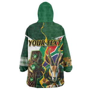 Personalized South Africa Versus Ireland Rugby Wearable Blanket Hoodie - Springbok Mascot, Celtic Cross Design