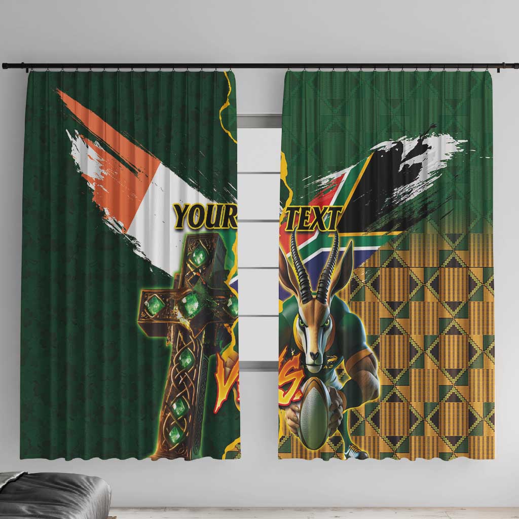 Personalized South Africa Versus Ireland Rugby Window Curtain - Springbok Mascot, Celtic Cross Design