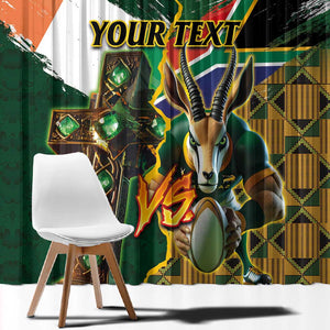 Personalized South Africa Versus Ireland Rugby Window Curtain - Springbok Mascot, Celtic Cross Design