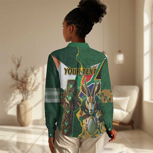 Personalized South Africa Versus Ireland Rugby Women Casual Shirt - Springbok Mascot, Celtic Cross Design