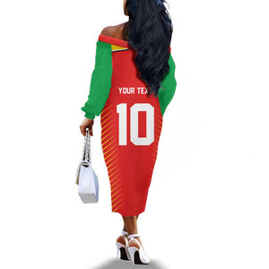 Guyana Cricket Amazon Warriors Custom Off The Shoulder Long Sleeve Dress Go Glory-Green Red Gold - African Pride