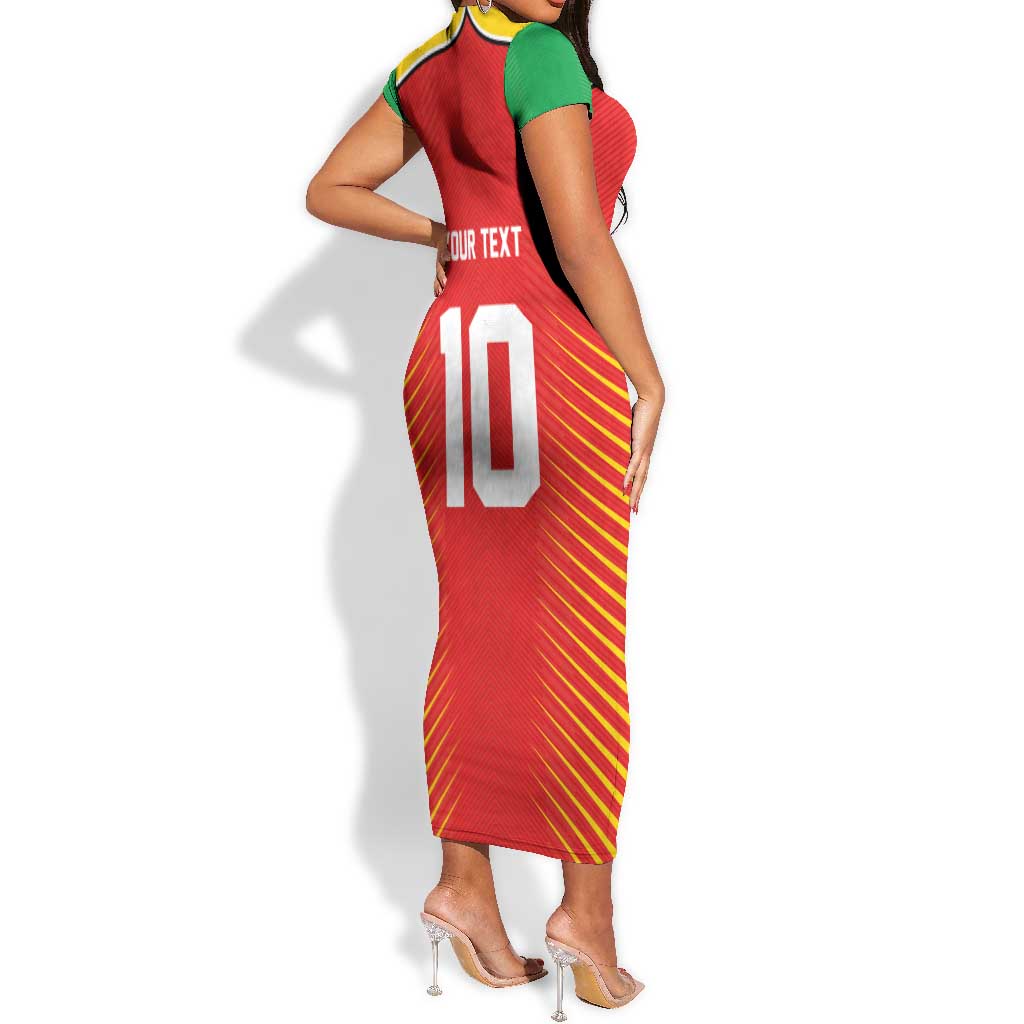 Guyana Cricket Amazon Warriors Custom Short Sleeve Bodycon Dress Go Glory-Green Red Gold - African Pride