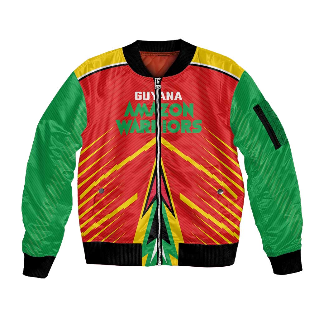 Guyana Cricket Amazon Warriors Custom Sleeve Zip Bomber Jacket Go Glory-Green Red Gold - African Pride