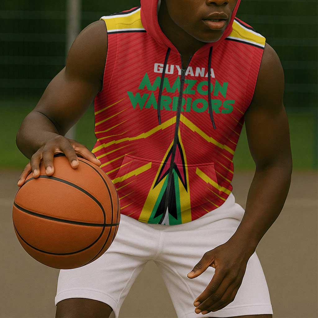 Guyana Cricket Amazon Warriors Custom Sleeveless Zip Hoodie Go Glory-Green Red Gold - African Pride