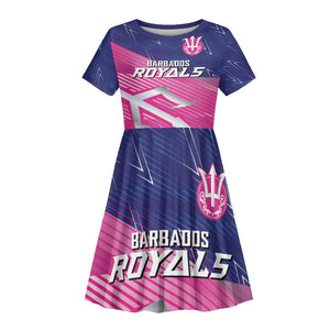 Custom Barbados Cricket Royals Kid Short Sleeve Dress Trident Symbol-Sporty Style - African Pride