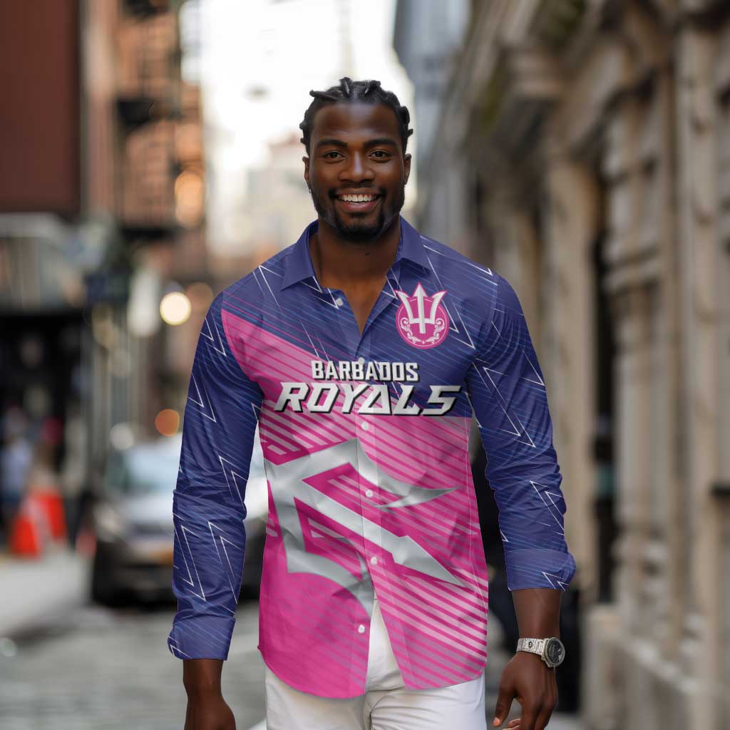Custom Barbados Cricket Royals Long Sleeve Button Shirt Trident Symbol-Sporty Style - African Pride