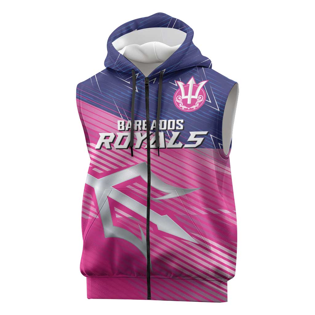 Custom Barbados Cricket Royals Sleeveless Zip Hoodie Trident Symbol-Sporty Style - African Pride
