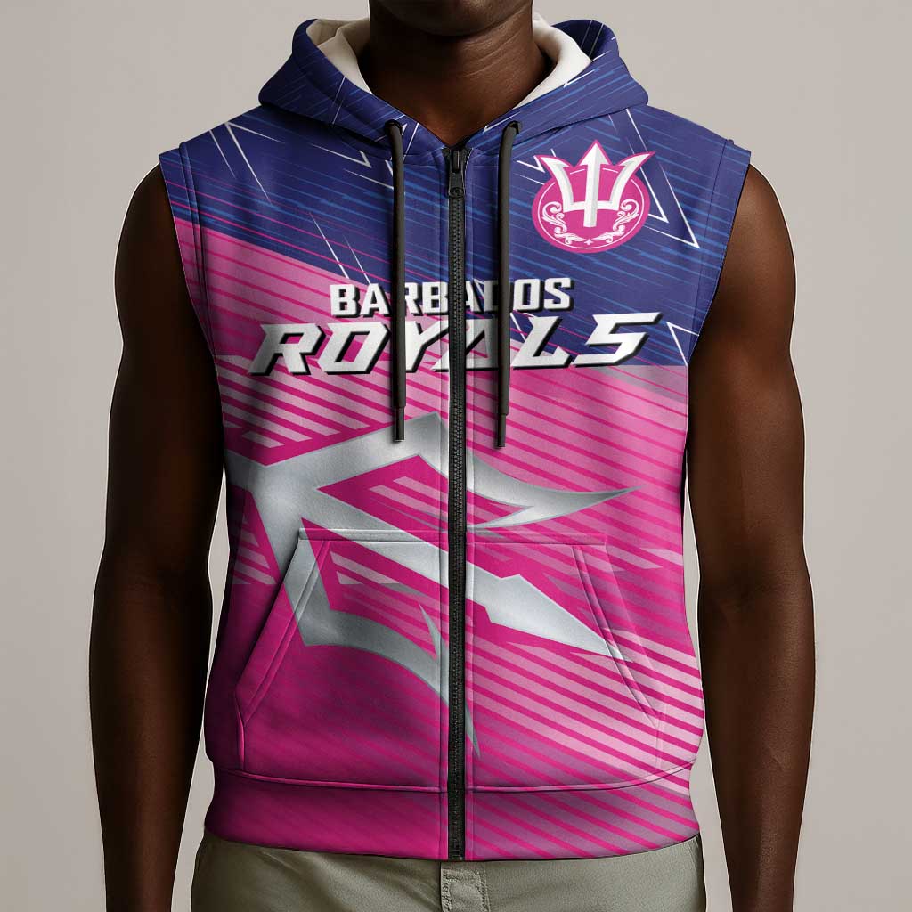 Custom Barbados Cricket Royals Sleeveless Zip Hoodie Trident Symbol-Sporty Style - African Pride
