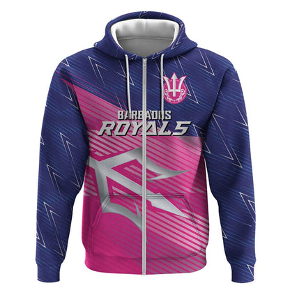 Custom Barbados Cricket Royals Zip Hoodie Trident Symbol-Sporty Style - African Pride