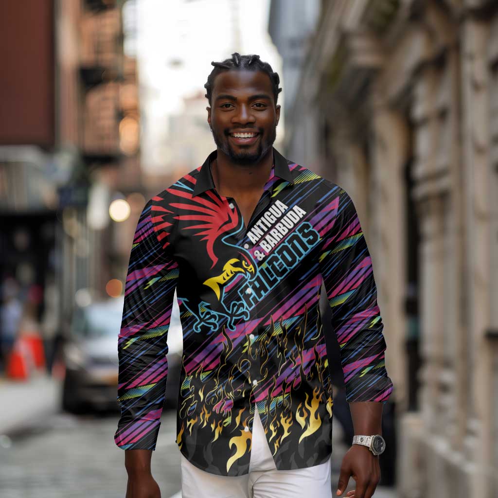 Custom Antigua & Barbuda Cricket Falcons Long Sleeve Button Shirt Through The Fire-Go Glory - African Pride