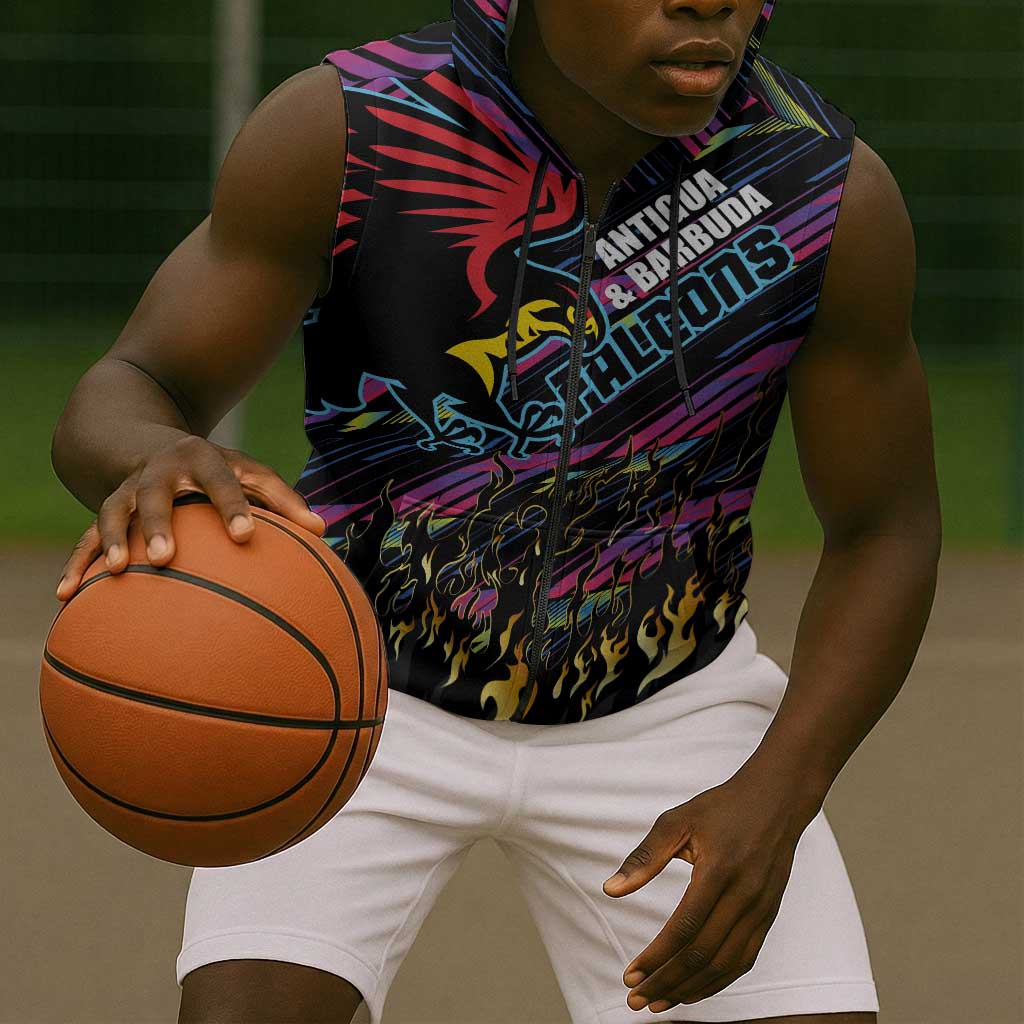 Custom Antigua & Barbuda Cricket Falcons Sleeveless Zip Hoodie Through The Fire-Go Glory - African Pride