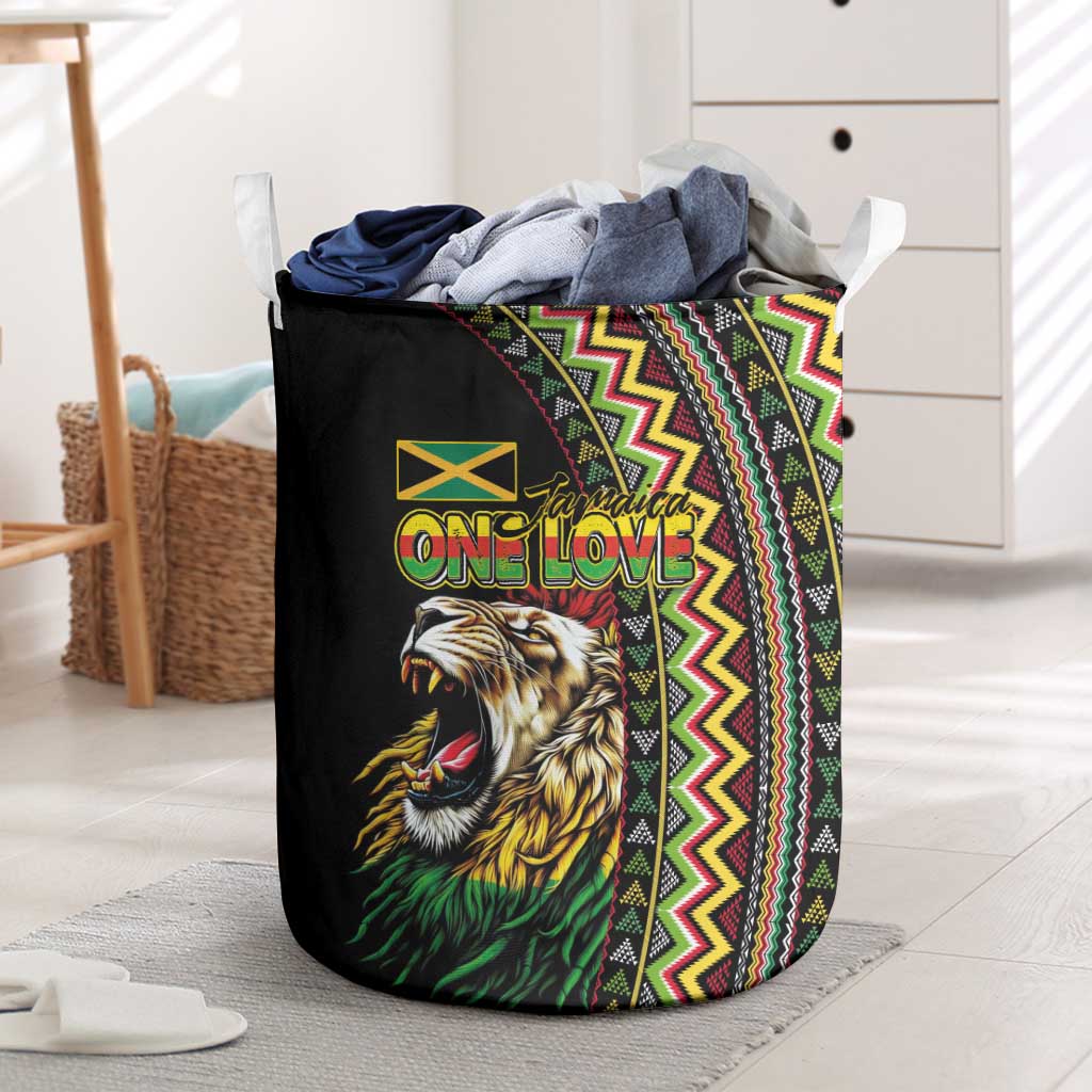Jamaican Reggae-One Love Laundry Basket Tribal African Pattern and Roaring Lion - African Pride