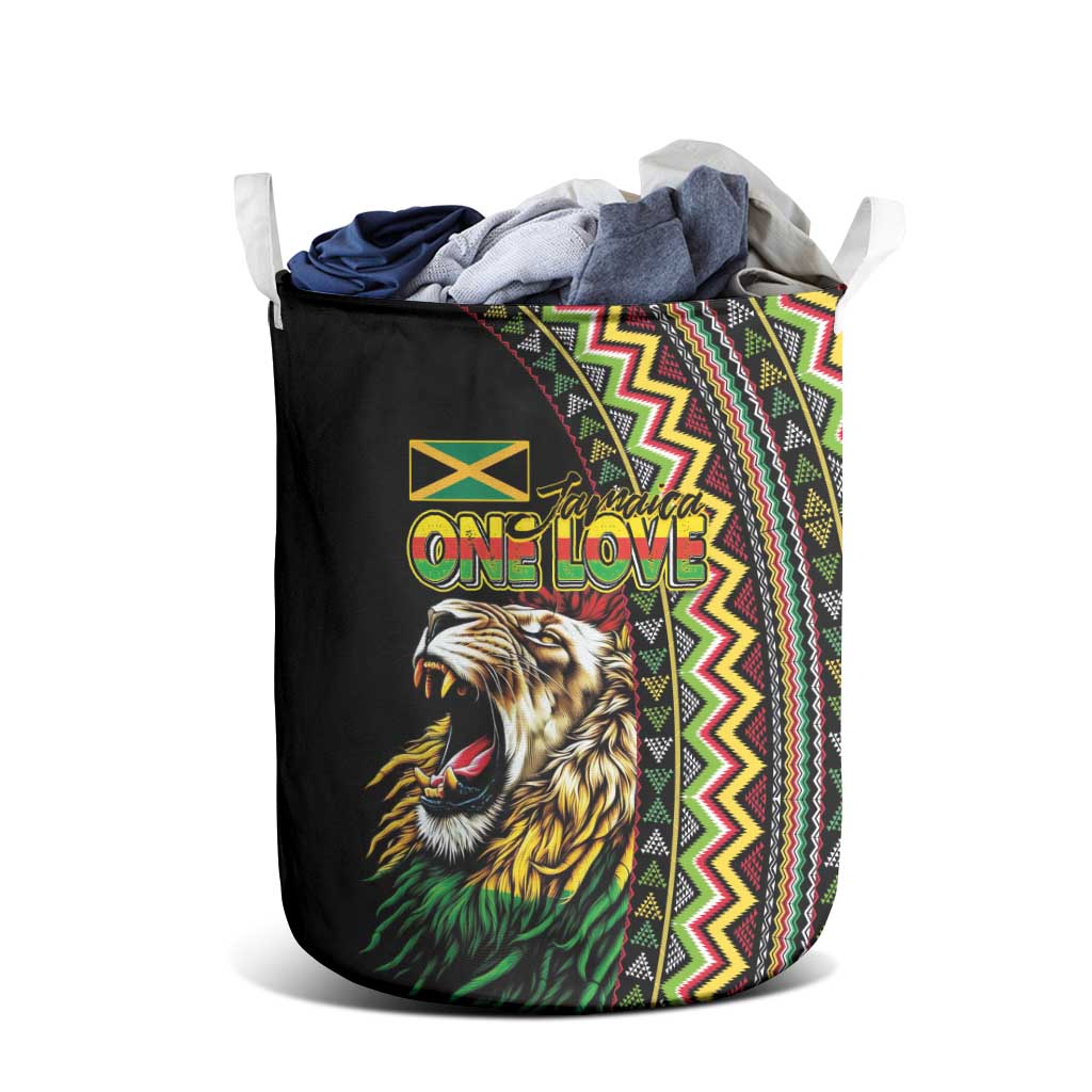 Jamaican Reggae-One Love Laundry Basket Tribal African Pattern and Roaring Lion - African Pride