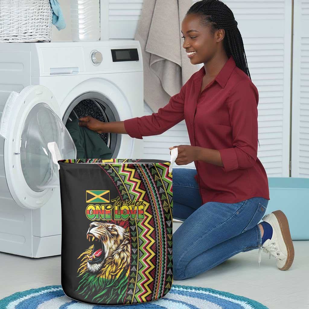 Jamaican Reggae-One Love Laundry Basket Tribal African Pattern and Roaring Lion - African Pride