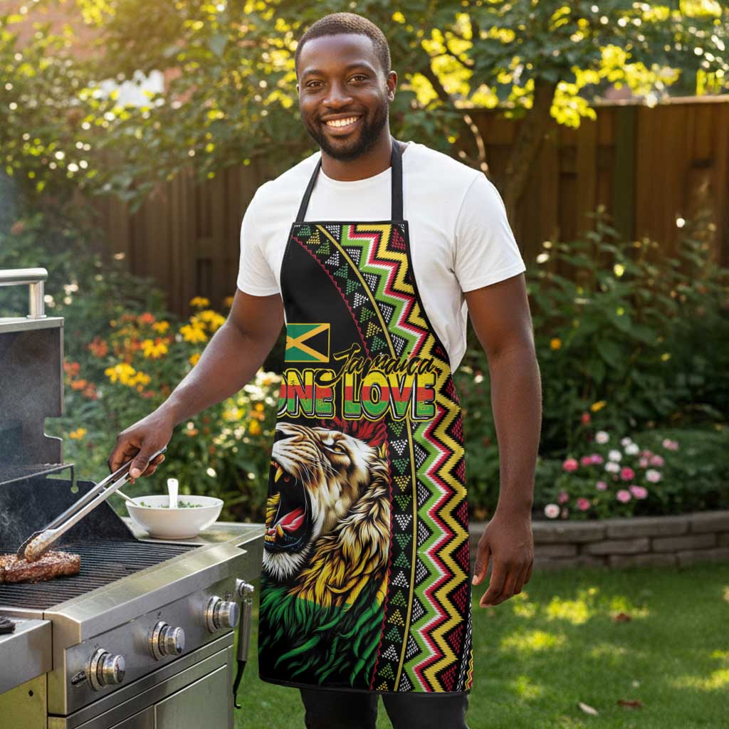 Jamaican Reggae-One Love Apron Tribal African Pattern and Roaring Lion - African Pride