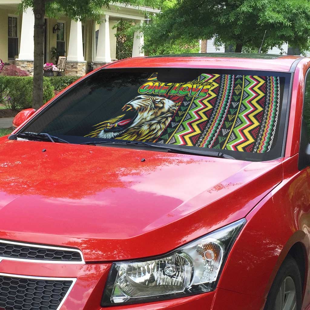 Jamaican Reggae-One Love Auto Sun Shade Tribal African Pattern and Roaring Lion - African Pride