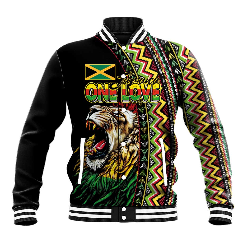Personalized Jamaican Reggae-One Love Baseball Jacket Tribal African Pattern and Roaring Lion - African Pride