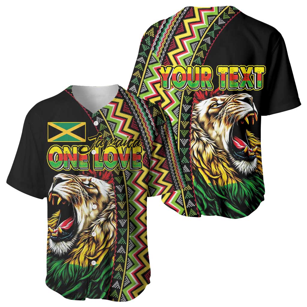 Personalized Jamaican Reggae-One Love Baseball Jersey Tribal African Pattern and Roaring Lion LT03