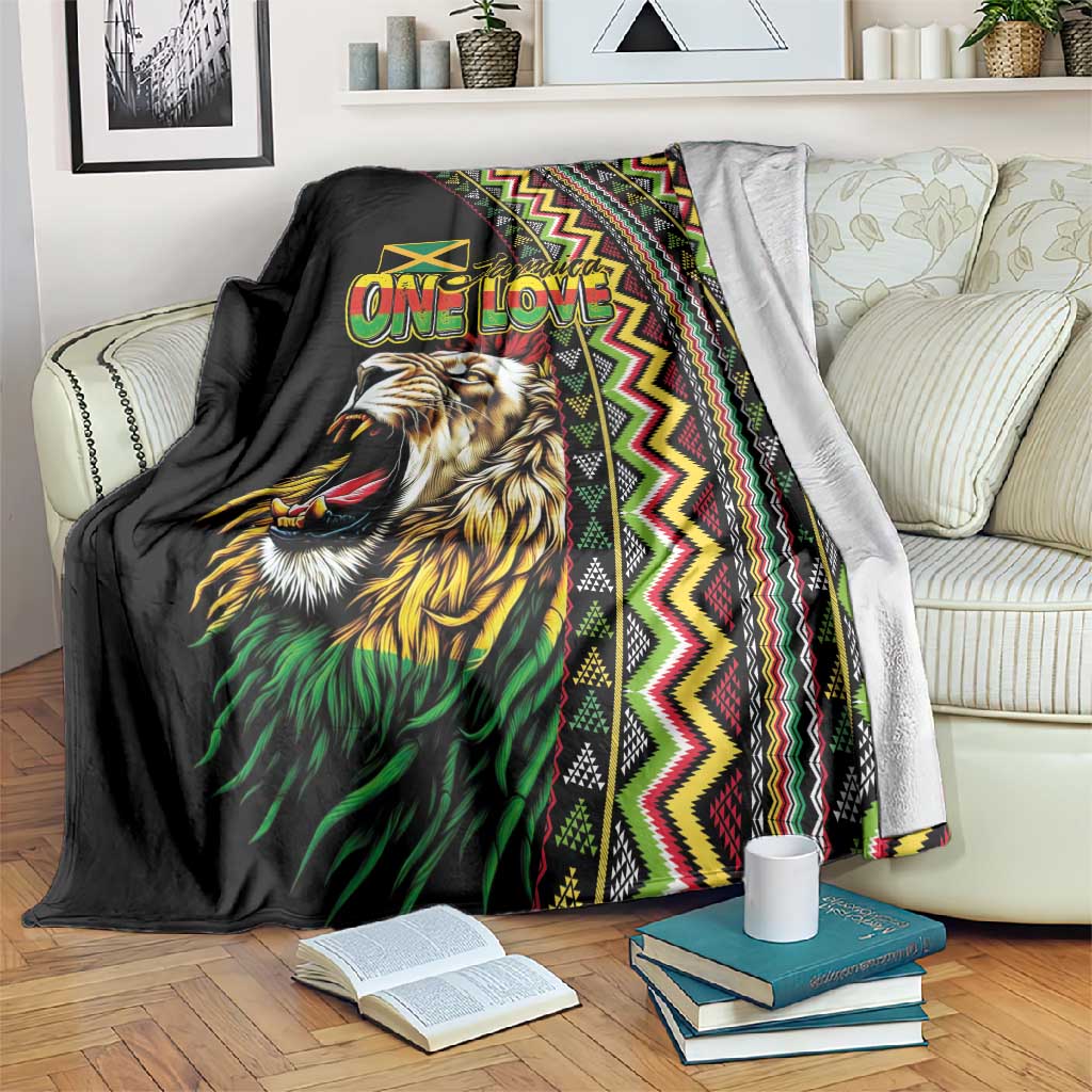 Jamaican Reggae-One Love Blanket Tribal African Pattern and Roaring Lion - African Pride