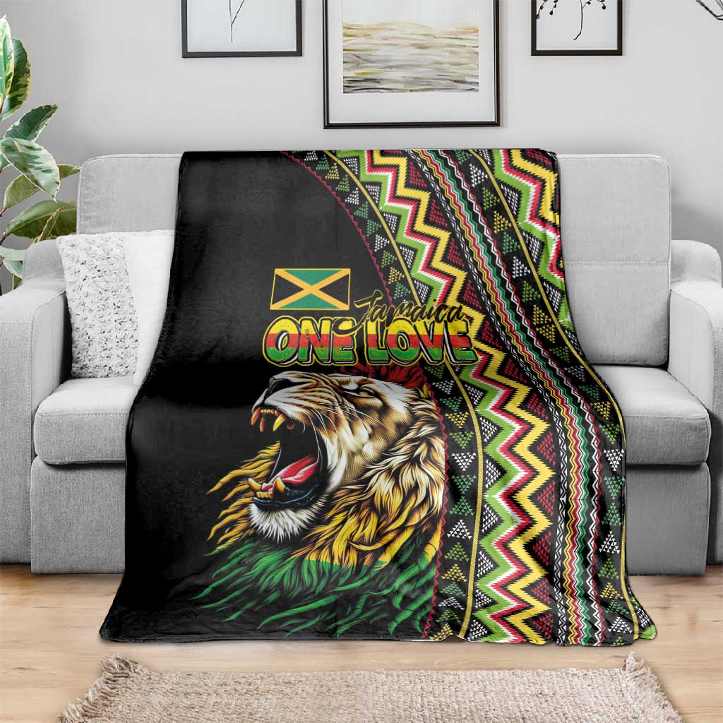 Jamaican Reggae-One Love Blanket Tribal African Pattern and Roaring Lion - African Pride