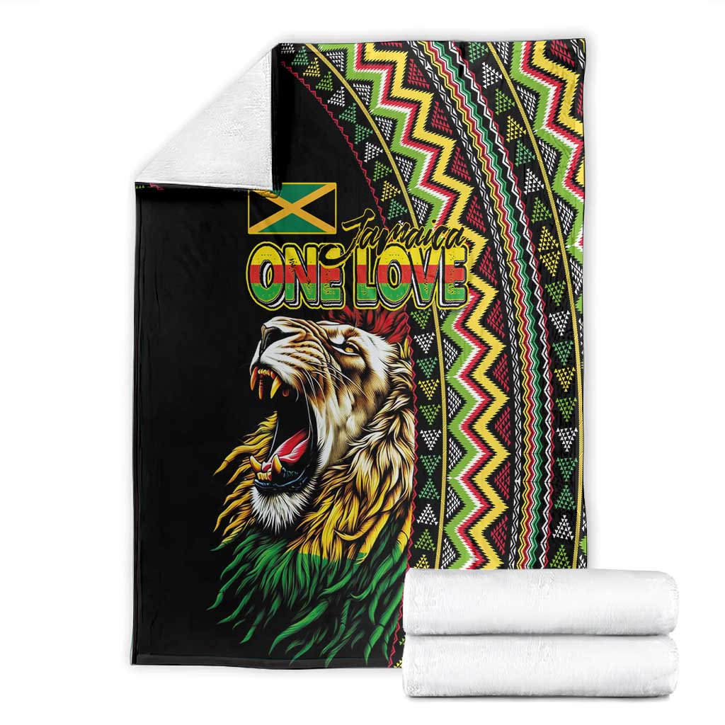 Jamaican Reggae-One Love Blanket Tribal African Pattern and Roaring Lion - African Pride