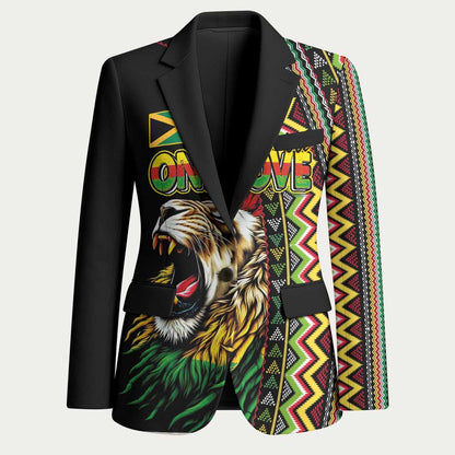Personalized Jamaican Reggae-One Love Blazer Tribal African Pattern and Roaring Lion - African Pride