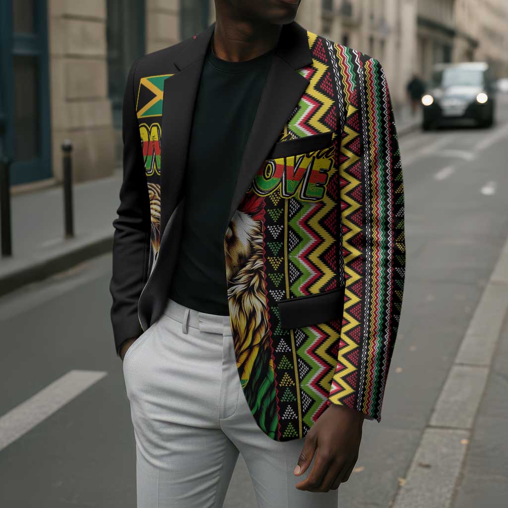 Personalized Jamaican Reggae-One Love Blazer Tribal African Pattern and Roaring Lion - African Pride