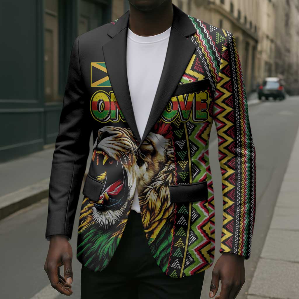 Personalized Jamaican Reggae-One Love Blazer Tribal African Pattern and Roaring Lion - African Pride