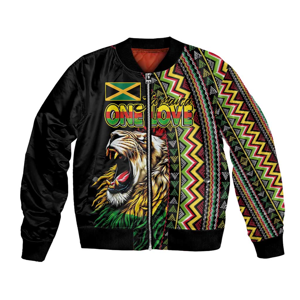 Personalized Jamaican Reggae-One Love Bomber Jacket Tribal African Pattern and Roaring Lion - African Pride