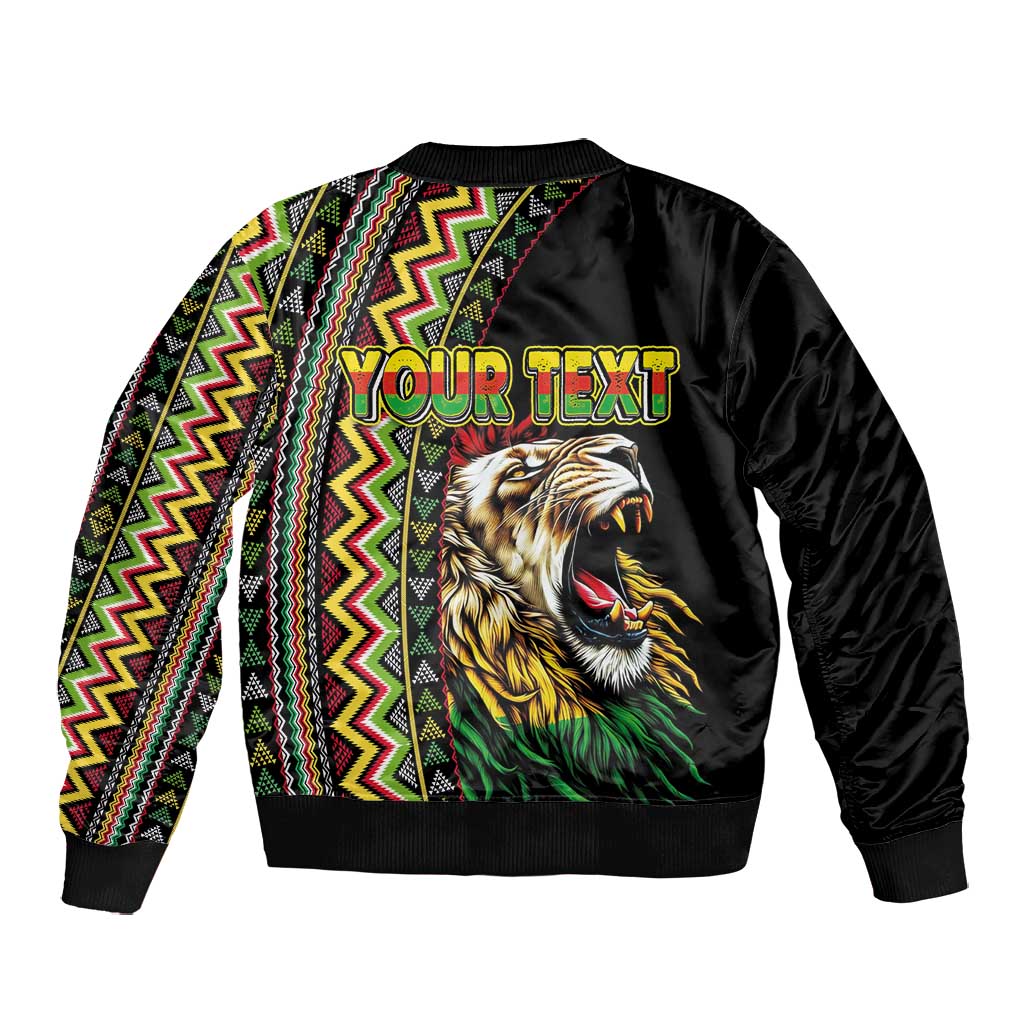 Personalized Jamaican Reggae-One Love Bomber Jacket Tribal African Pattern and Roaring Lion - African Pride