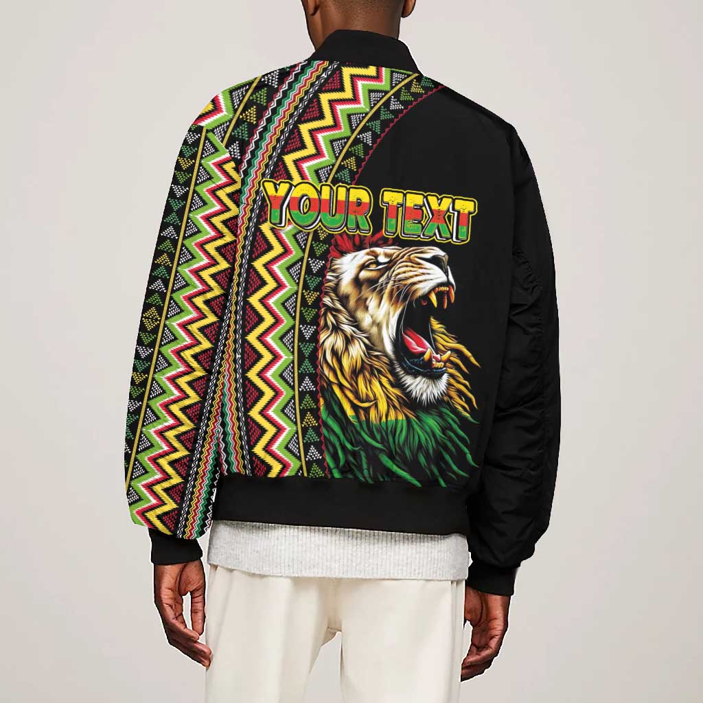 Personalized Jamaican Reggae-One Love Bomber Jacket Tribal African Pattern and Roaring Lion - African Pride