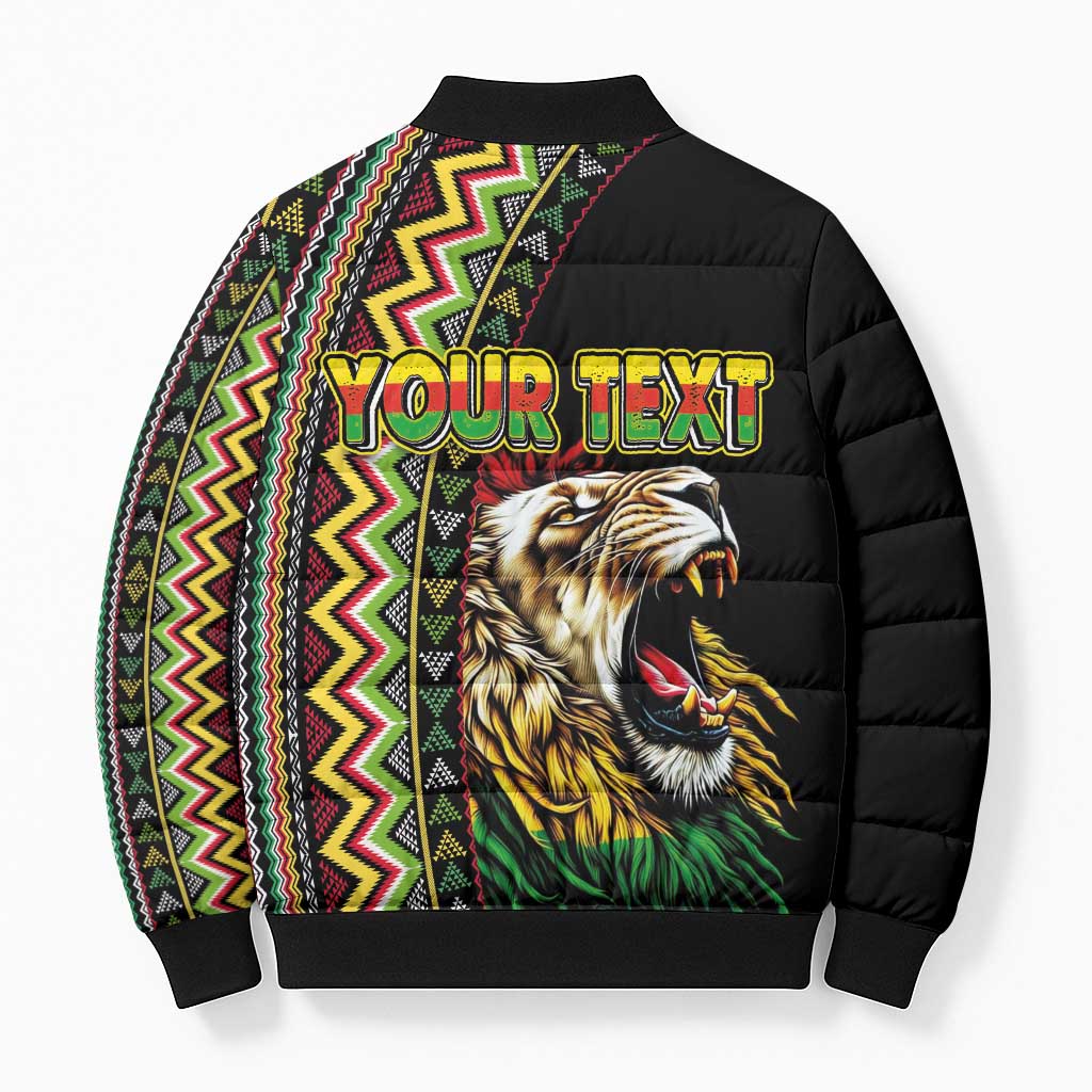 Personalized Jamaican Reggae-One Love Bomber Puffer Jacket Tribal African Pattern and Roaring Lion - African Pride