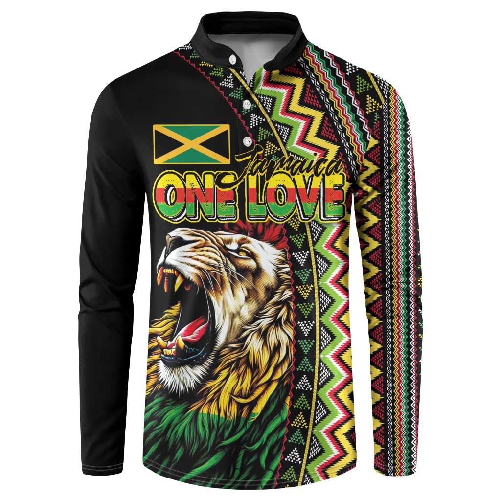 Personalized Jamaican Reggae-One Love Button Sweatshirt Tribal African Pattern and Roaring Lion