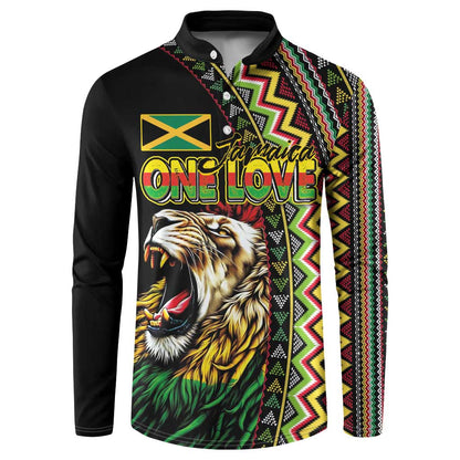 Personalized Jamaican Reggae-One Love Button Sweatshirt Tribal African Pattern and Roaring Lion