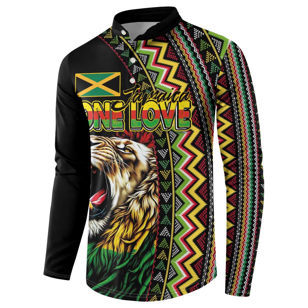 Personalized Jamaican Reggae-One Love Button Sweatshirt Tribal African Pattern and Roaring Lion