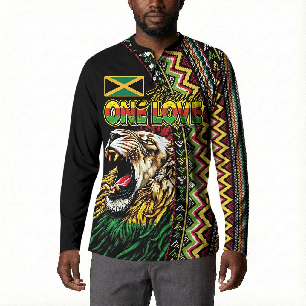 Personalized Jamaican Reggae-One Love Button Sweatshirt Tribal African Pattern and Roaring Lion