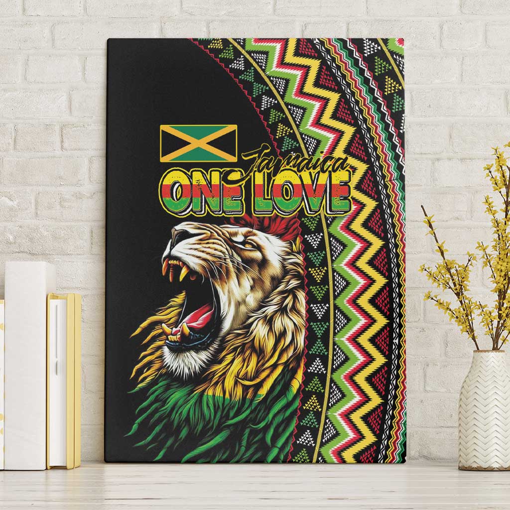 Jamaican Reggae-One Love Canvas Wall Art Tribal African Pattern and Roaring Lion - African Pride