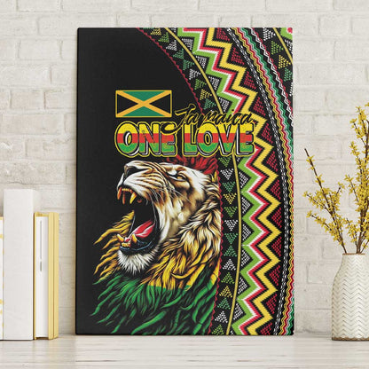 Jamaican Reggae-One Love Canvas Wall Art Tribal African Pattern and Roaring Lion - African Pride
