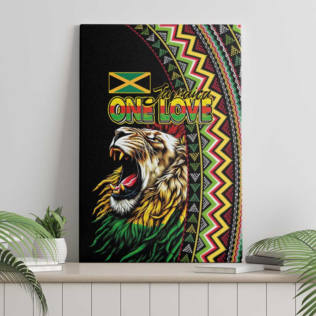 Jamaican Reggae-One Love Canvas Wall Art Tribal African Pattern and Roaring Lion - African Pride