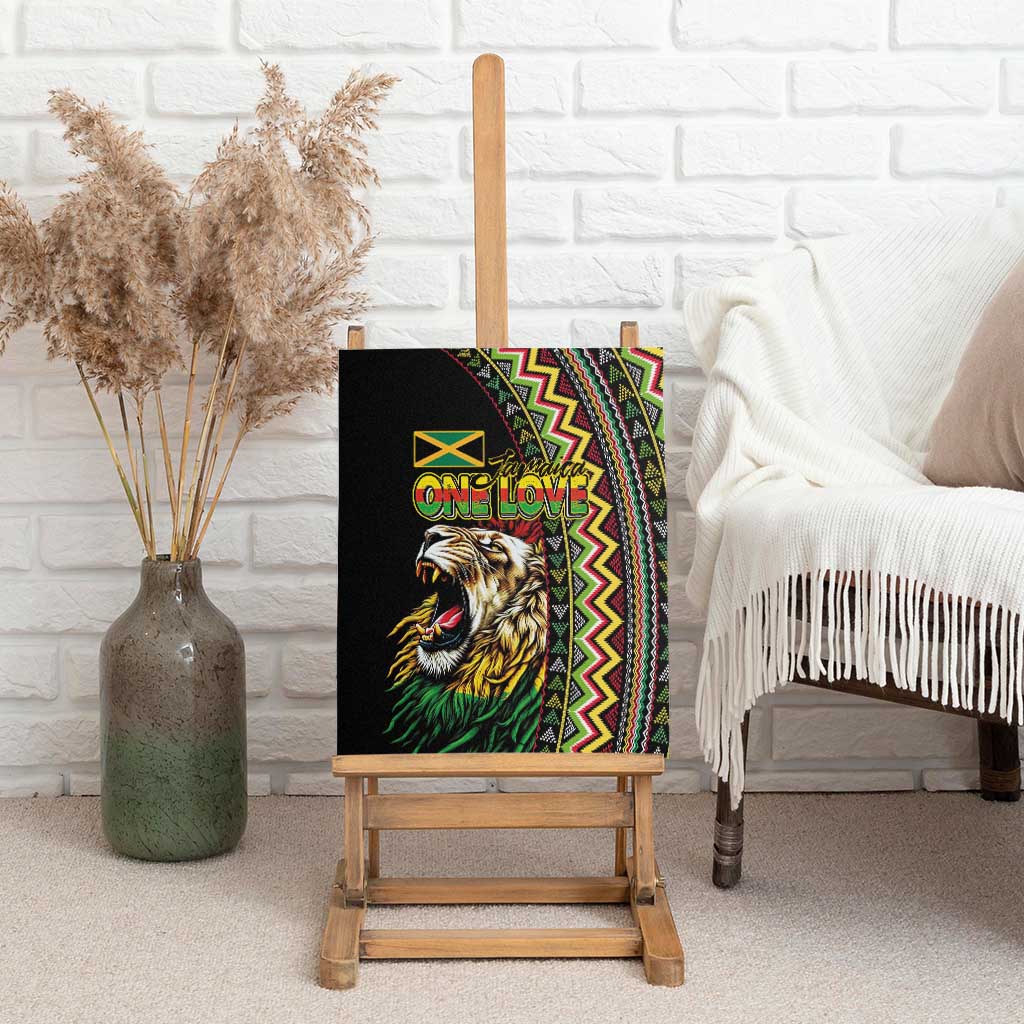 Jamaican Reggae-One Love Canvas Wall Art Tribal African Pattern and Roaring Lion - African Pride