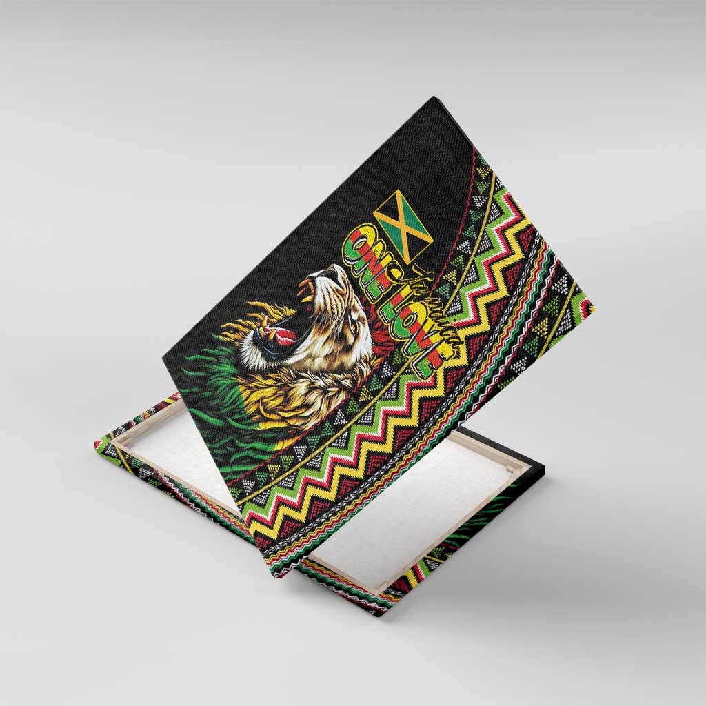 Jamaican Reggae-One Love Canvas Wall Art Tribal African Pattern and Roaring Lion - African Pride