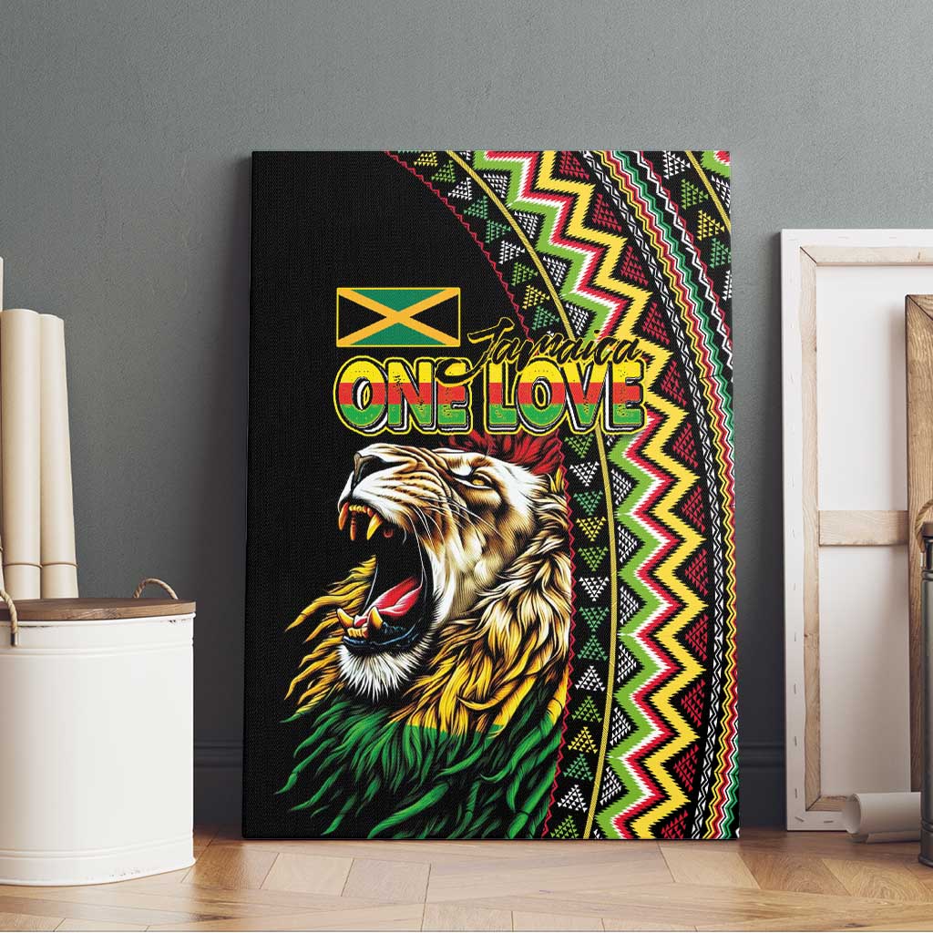 Jamaican Reggae-One Love Canvas Wall Art Tribal African Pattern and Roaring Lion - African Pride